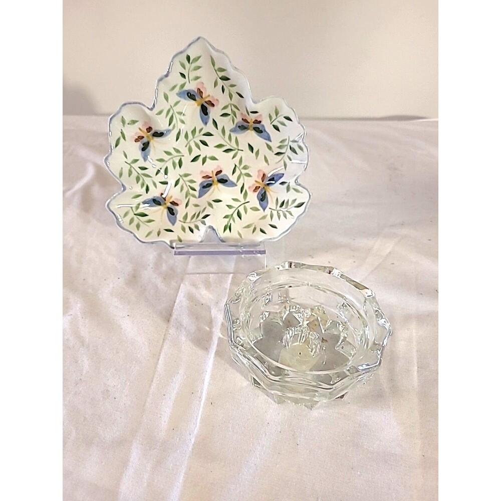 Andrea By Sadek Colorful Butterfly Leaf Shaped 6” Plate & Vtg Fostoria...
